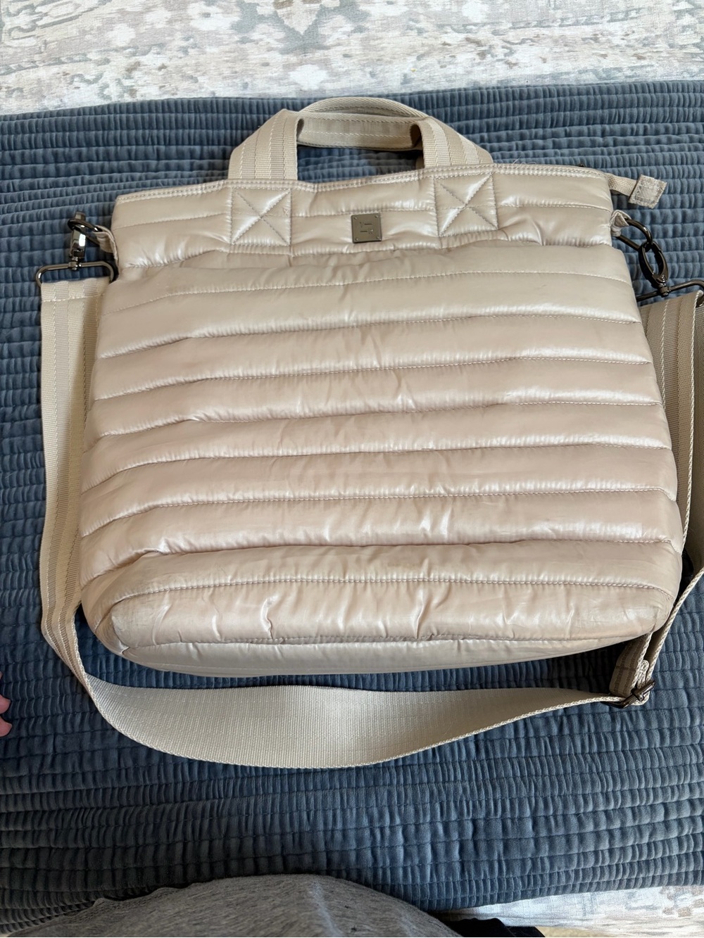 THINK ROYLN Quilted Puffer Laptop Tote in Light Beige